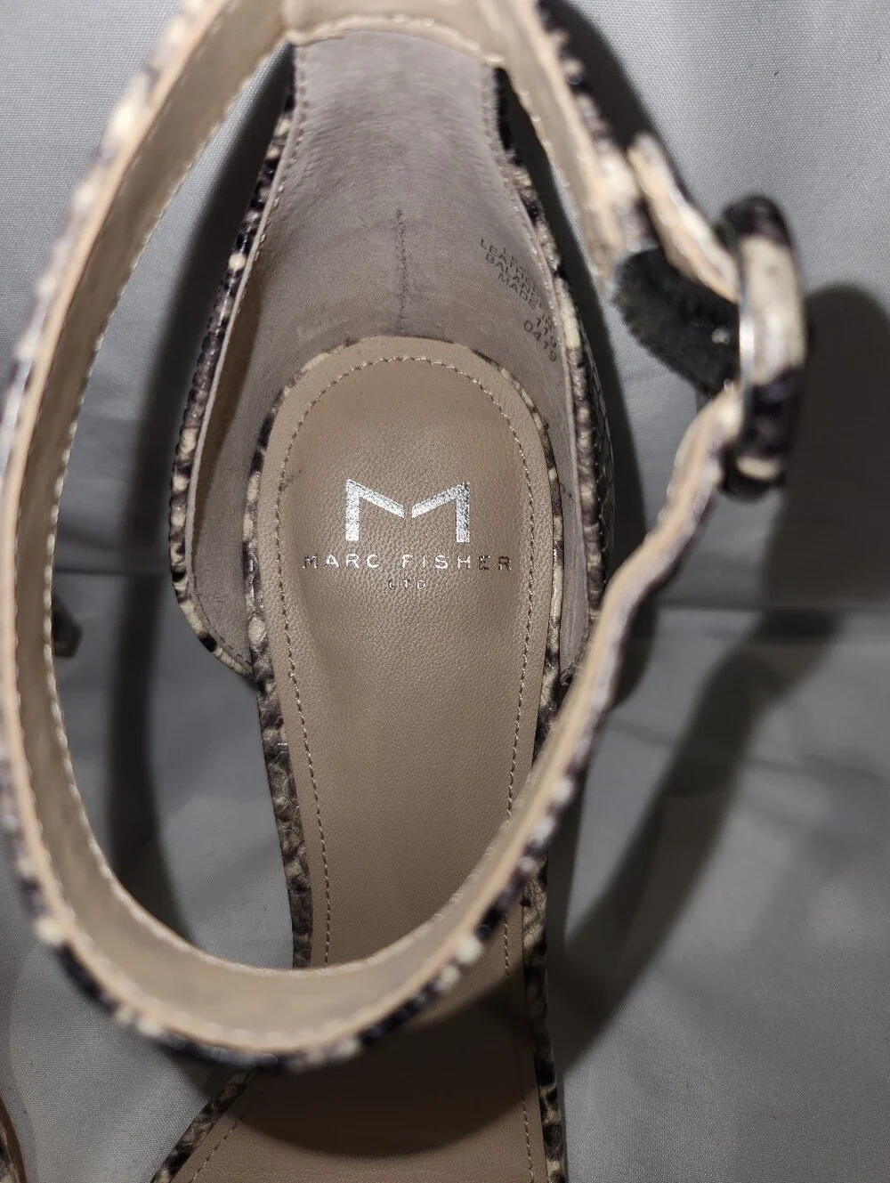 Marc Fisher Kora Strappy Snake-Print Ankle Strap Heels Size 7